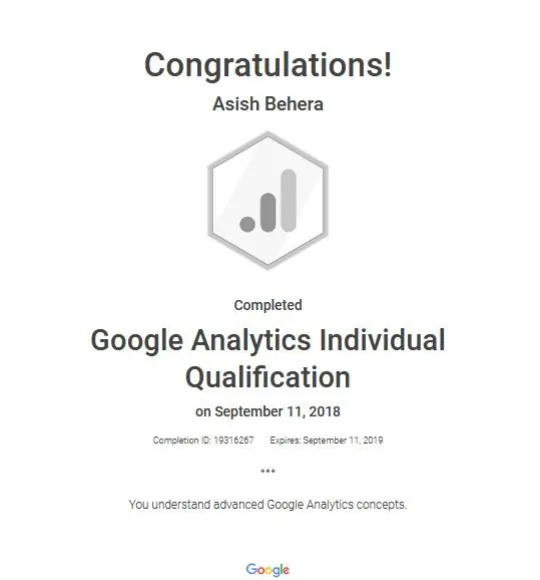 Google Analytics Individual Qualification Certificate
