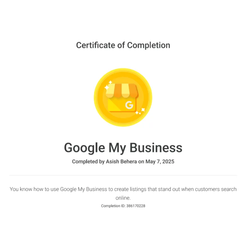 Google My Business Local Search Certificate